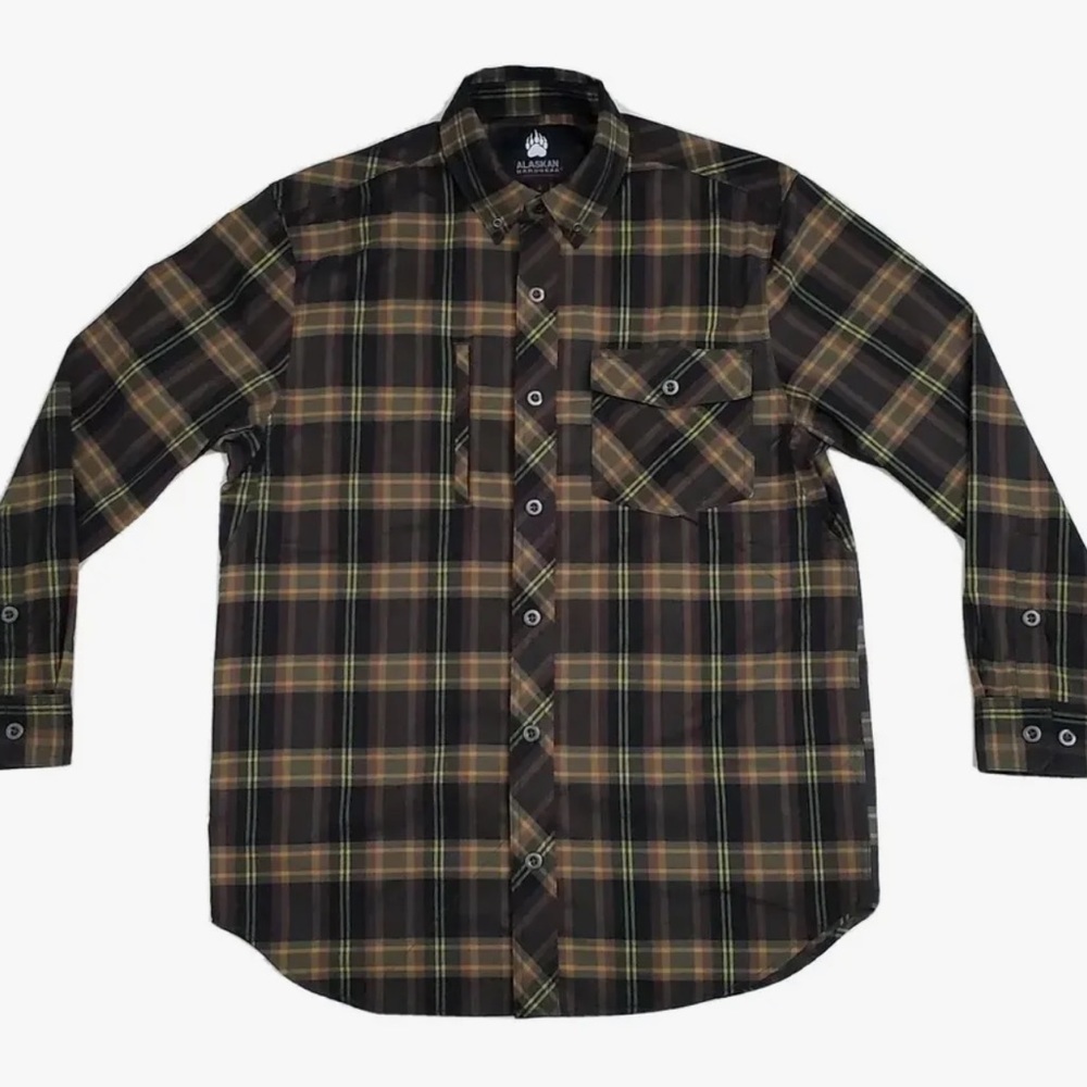 DULUTH ALASKAN HARDGEAR flannel button down shirt and tee